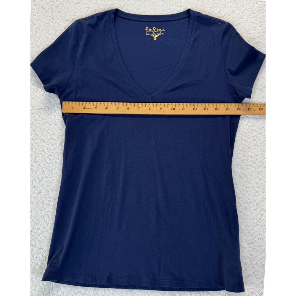 Lilly Pulitzer Navy Blue‎ Pima Cotton V-Neck Short Sleeve Tee Shirt Small - Picture 3 of 5